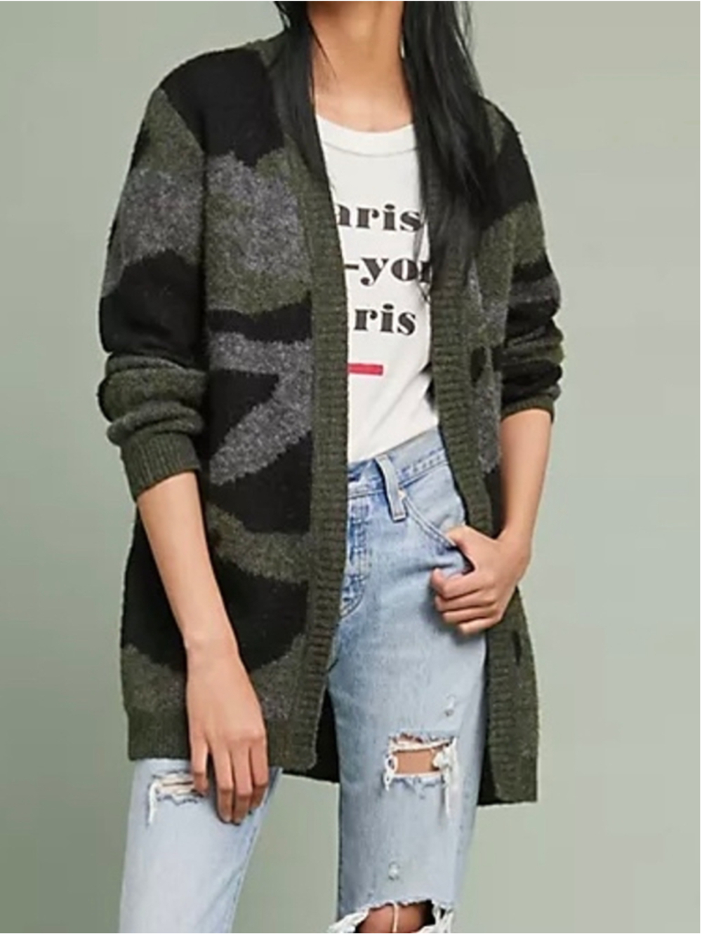 Anthropologie Moth Camo Open Front Cardigan Sweater Medium